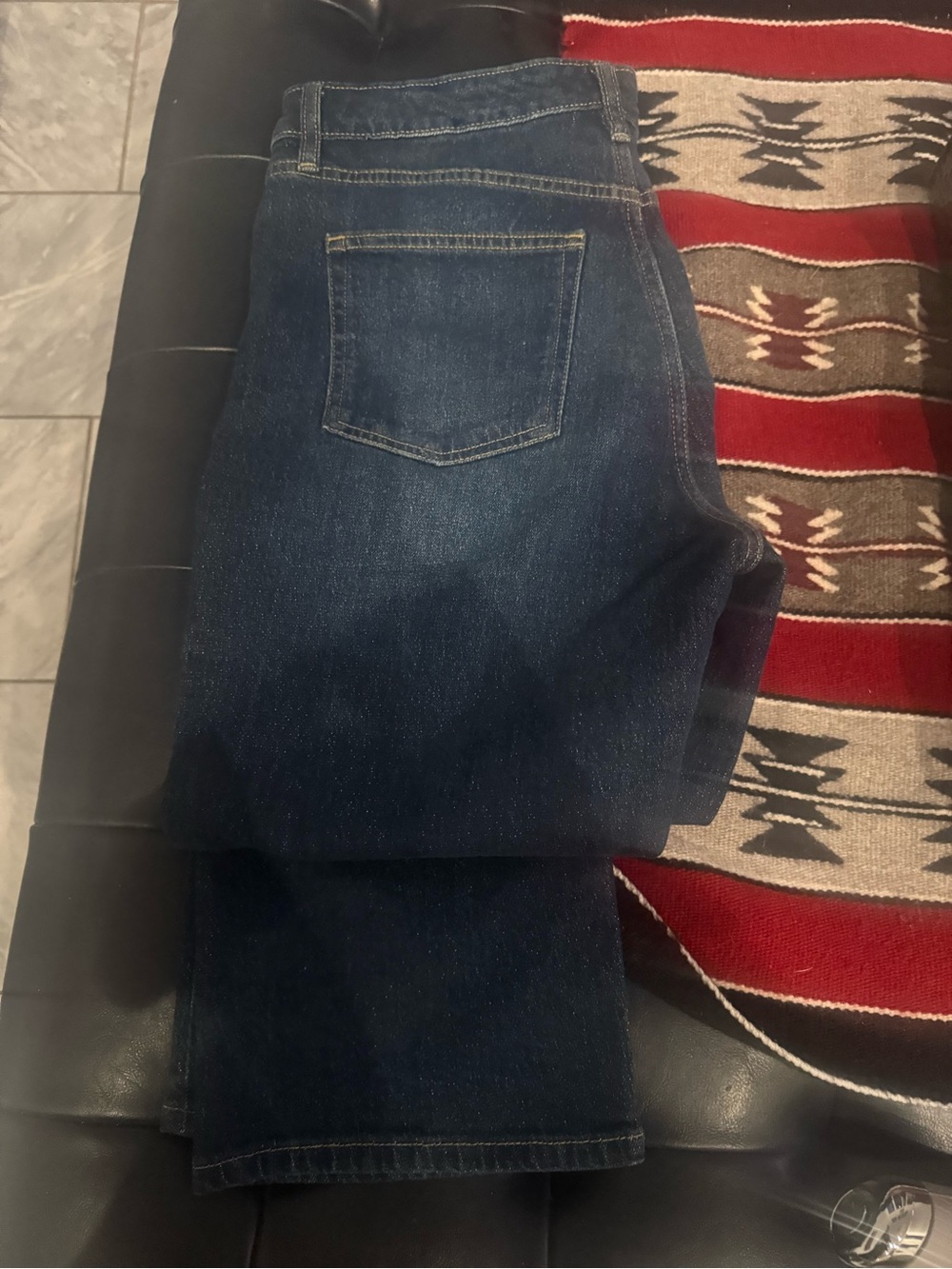 Lauren Ralph Lauren Navy Blue Denim Jeans with Brown Leather Patch - Picture 3 of 4